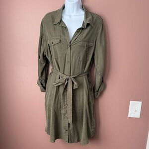 Olive Green Button-Up Shirt Dress